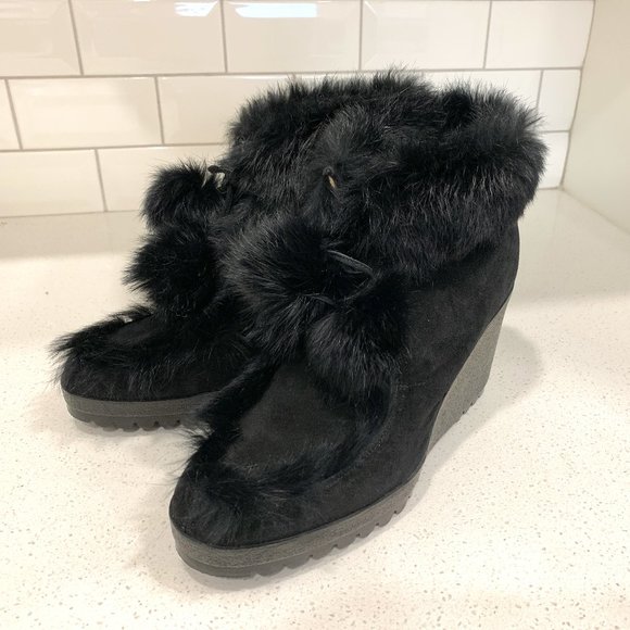 💖COACH Black Suede Rabbit Fur Boots Italian NWOT - Picture 1 of 11